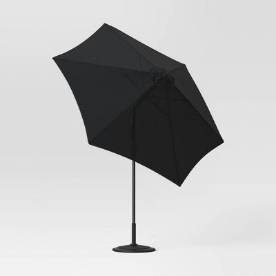 9' Round Outdoor Patio Market Umbrella Black with Black Pole - Room Essentials: Fade-Resistant, Crank Lift, Push-Button Tilt (LOCAL PICKUP ONLY)
