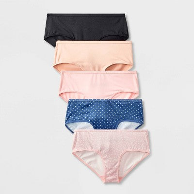 Girls' 5pk Animal and Dot Printed Brushed Microfiber Hipster Underwear - art class L
