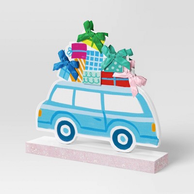 Wood Car with Presents Christmas Figurine - Wondershop Blue