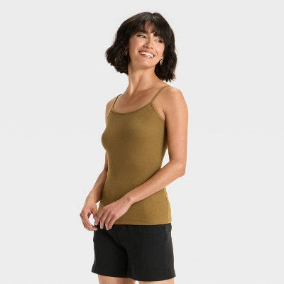 Women's Slim Fit Ribbed Cami - A New Day Brown M