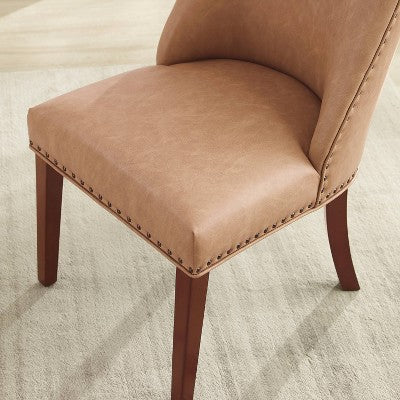 Axbridge Nailhead Trim Side Chair Faux Leather Tan - Powell: Set of 2, Upholstered, Wood Legs (LOCAL PICKUP ONLY)
