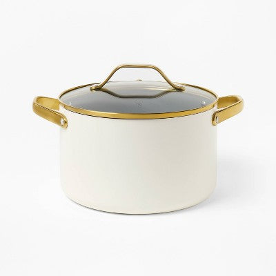 6qt Nonstick Ceramic Coated Aluminum Stock Pot with Champagne Handle Cream - Figmint