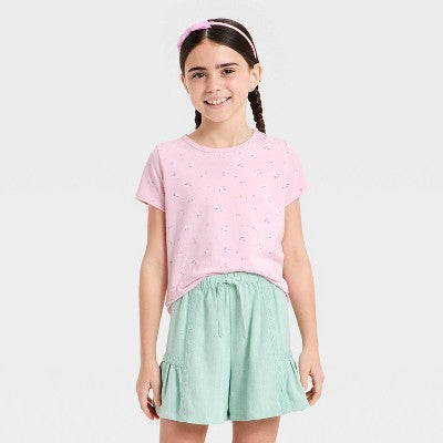 Girls' Short Sleeve Floral T-Shirt - Cat & Jack Pink XL Plus