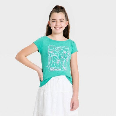 Girls' Boat Neck Short Sleeve "Hawaii" Graphic Baby T-Shirt - art class Green M