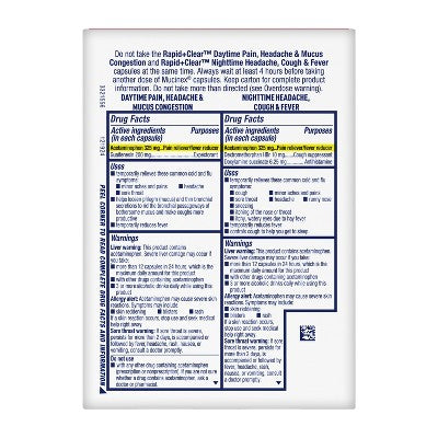 Mucinex Rapid Clear Pain Headache Mucus Congestion Daytime & Nightime Liquid Gels - 24ct