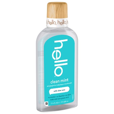 hello Alcohol Free Mouthwash with Aloe Vera - Flouride Free Mouthwash - Clean Mint - 17.6 floz