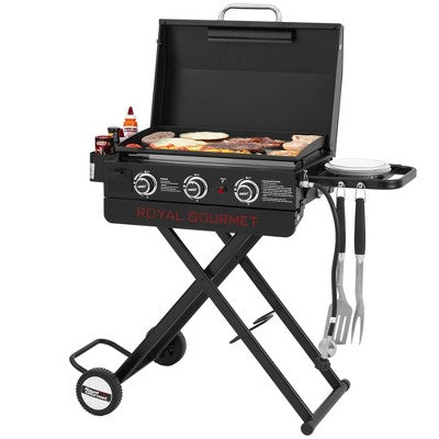 RoyalGourmet Portable 3-Burner Gas Griddle PD3001TG Black (LOCAL PICKUP ONLY)