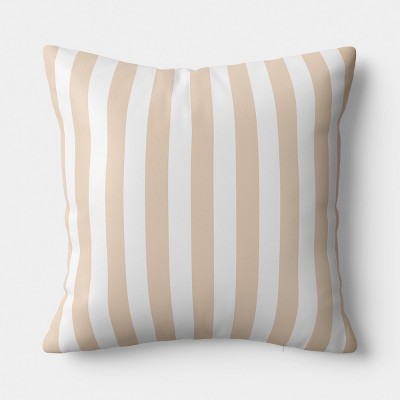 16"x16" Reversible Cabana Stripe Pillow Khaki/Ivory - Room Essentials
