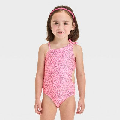 Toddler Girls' Leopard Spot Printed Cut Out Swimsuit With Bow 5T