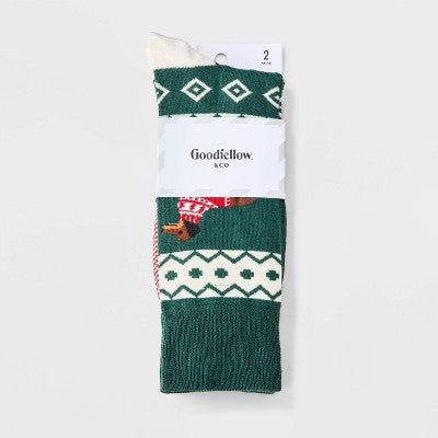 Men's Dog Print Socks 2pk - Goodfellow & Co - Green 6-12