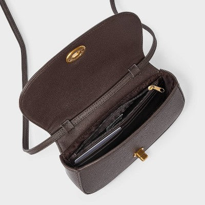Faux Suede Turn Lock Wallet Crossbody - A New Day Brown