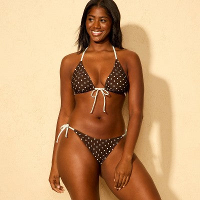Women's Polka Dot Low-Rise High Leg Bikini Bottom M