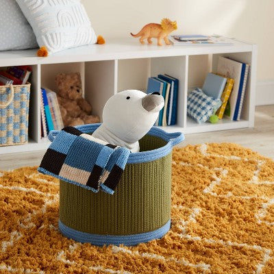 Medium Coiled Rope Kids' Storage Basket Green and Blue - Pillowfort