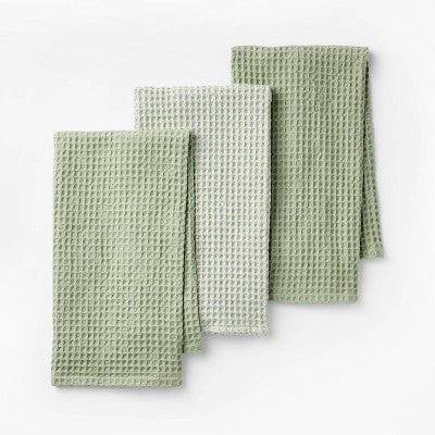 3pc Waffle Kitchen Towels Green - Figmint