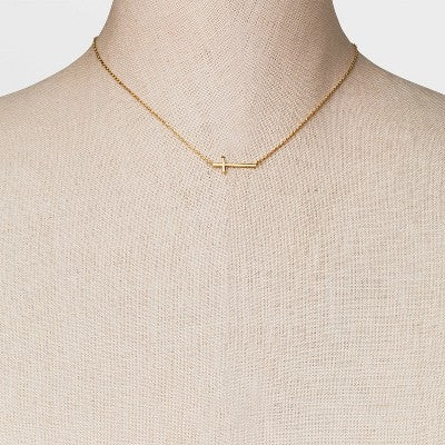 14K Gold Plated Stationed Cross Pendant Necklace - A New Day Gold