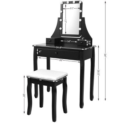 Costway Vanity Table 10 Dimmable Bulbs Makeup Dressing Desk Black (LOCAL PICKUP ONLY)