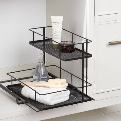 2 Tier Slide Out Under Vanity Matte Black - Brightroom: Steel Organizer for Bathroom, Portable Storage Bin