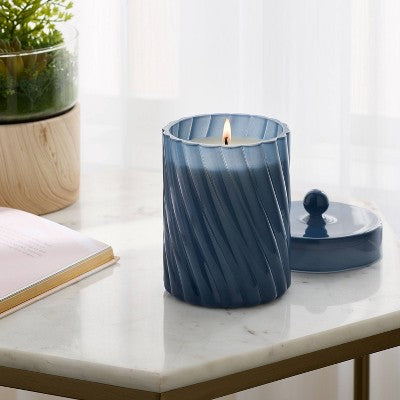 Lidded Charcoal and Black Teak Jar Candle 12oz - Threshold