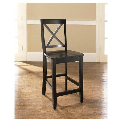 24" 2pc X-Back Counter Height Barstools Black - Crosley: Hardwood Frame, Non-Upholstered, Fixed Seat (LOCAL PICKUP ONLY)