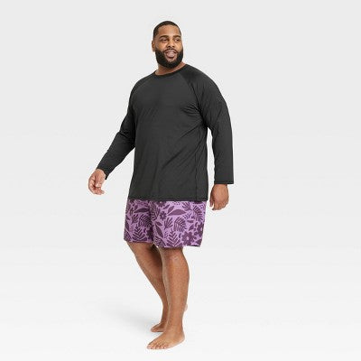 Men's Big & Tall Long Sleeve Rash Guard Swim Shirt 5XL