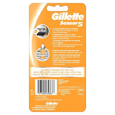 Gillette Sensor Men's 5 Blade Disposable Razors - 2ct