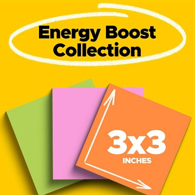 Post-it Super Sticky Notes, 3 in. x 3 in., Energy Boost Collection, 3 Pads/Pack