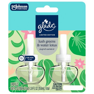 Glade PlugIns Spring Scented Oil Air Freshener Plug In Refills - Lush Greens & Water Lotus - 2ct/1.34oz
