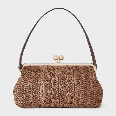 Straw Kiss Lock Clutch Bag - A New Day Natural Brown