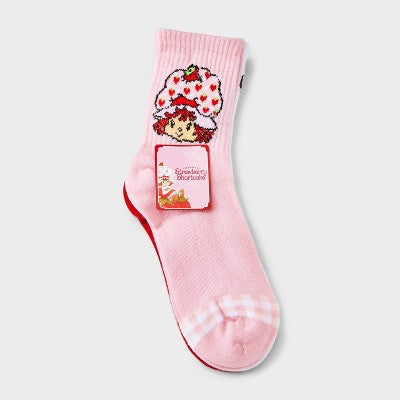 Women's Strawberry Shortcake 3pk Mid Crew Socks - Pink/Red/White 4-10: High Point Design, Knit, Rib Cuffs