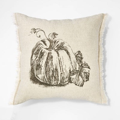 Printed Pumpkin Square Throw Pillow - Threshold designed with Studio McGee: Cotton & Linen, Zipper Closure, Indoor Use