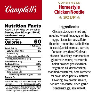 Campbell's Condensed Homestyle Chicken Noodle Soup - 10.5oz: No Added Sugar, No High Fructose Corn Syrup