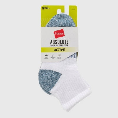 Hanes Boys' 4pk Absolute Active Ankle Socks - White L: Moisture Wicking, Arch Support, Midweight Knit