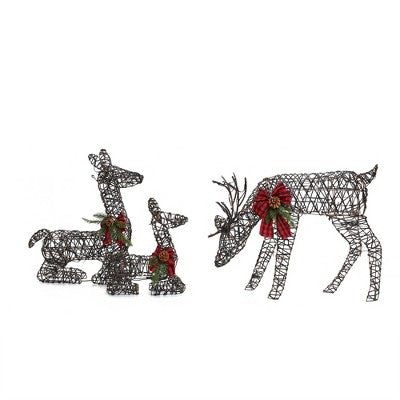 LuxenHome Set of 3 Deer Family Lighted Holiday Decoration Brown