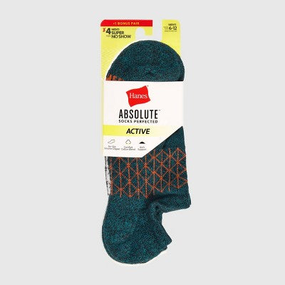 Hanes Men's 3pk +1 Absolute Active Cushioned Super No Show Socks - White/Heathered Black/Heathered Gray 6-12: Arch Support, Seamless Toe