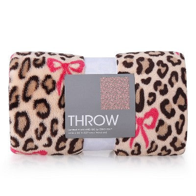 Kelly Leopard with Bows Throw Blanket Pink