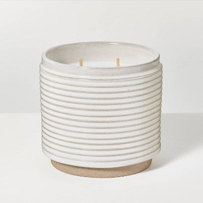 2-Wick Ribbed Ceramic Pampas Jar Candle Light Gray 12oz - Hearth & Hand with Magnolia: Soy & Paraffin Wax, 30hr Burn Time