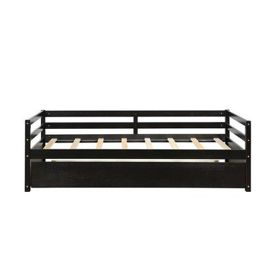 Costway Twin Size Trundle Daybed Wooden Slat Support Mattress Platform Espresso (LOCAL PICKUP ONLY)