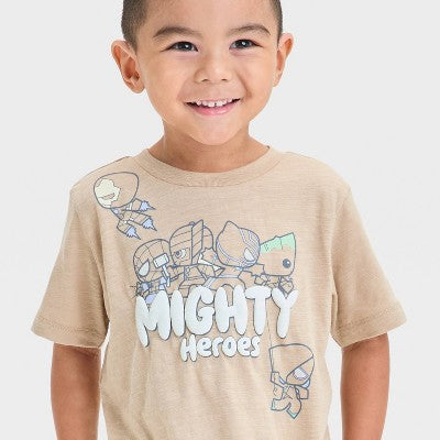 Toddler Boys' Mighty Heroes Short Sleeve Graphic T-Shirt Beige 4T