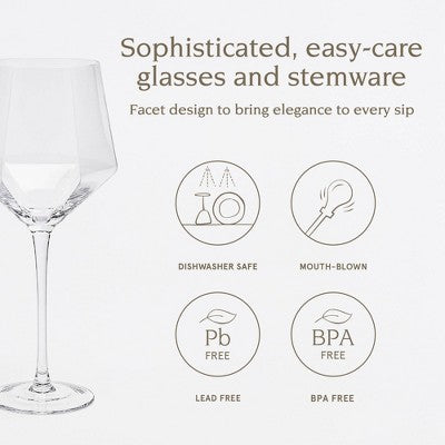 over&back 17.6 fl oz Facet Stemmed Wine Glass Clear