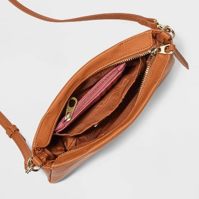 Double Gusset Crossbody Bag - Universal Thread Brown: Shell, Adjustable Strap, Twill Construction