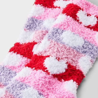 Women's Stripey Hearts Valentine's Day Cozy Crew Socks - Pink/Red/Purple 4-10
