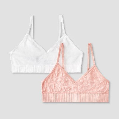 Girls' 2pk Seamless Bra - Cat & Jack Pink/White L