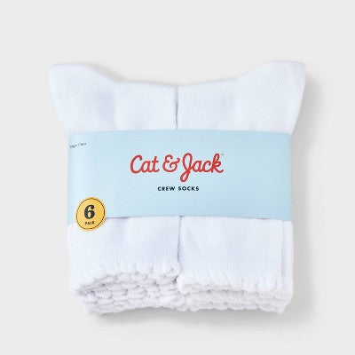Girls' 6pk Ruffle Crew Socks - Cat & Jack White S
