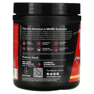 SIXSTAR Pre-Workout Explosion Ripped 2.0, Peach Mango, 8.47 oz (240 g)
