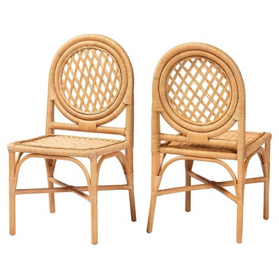 bali & pari Oxford Round Back Rattan Set of 2 Dining Chair Light Honey (LOCAL PICKUP ONLY)