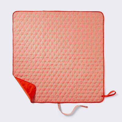 39.5"x39.5" Outdoor Blanket Red Check - Cloud Island