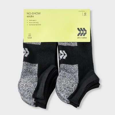 Boys' 6pk No Show Socks - All In Motion Black L