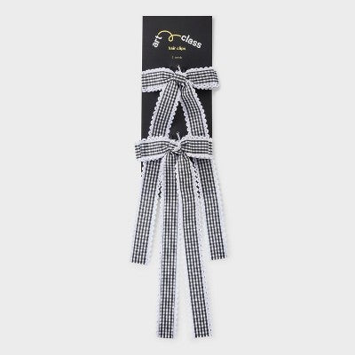 Girls' 2pk Gingham Bow Claw Clip Set - art class Black/White: Classic Pattern Hair Styling Accessory, All Hair Types