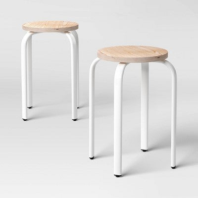 2pk Plywood with Metal Base Stacking Stool White - Room Essentials (LOCAL PICKUP ONLY)