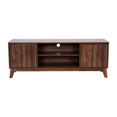 Flash Furniture Walnut 60" TV Stand with Adjustable Middle Shelf - Dual Soft Close Storage Doors (LOCAL PICKUP ONLY)